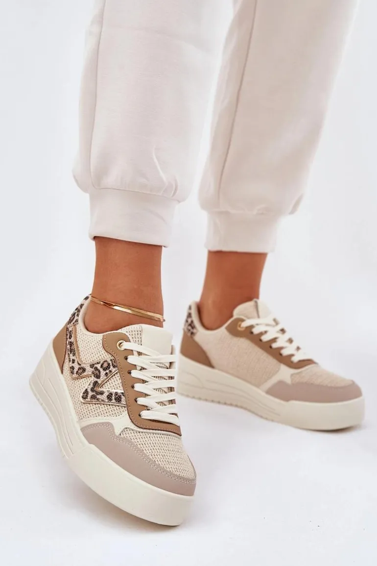 Buty Sportowe Damskie Na Platformie Panterka Khaki Lorori