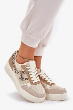 Buty Sportowe Damskie Na Platformie Panterka Khaki Lorori