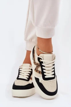 Buty Sportowe Damskie Na Platformie Panterka Czarne Lorori