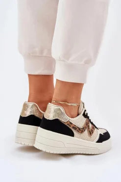 Buty Sportowe Damskie Na Platformie Panterka Czarne Lorori