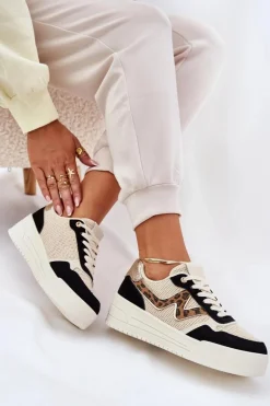 Buty Sportowe Damskie Na Platformie Panterka Czarne Lorori