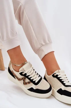 Buty Sportowe Damskie Na Platformie Panterka Czarne Lorori