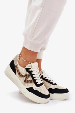 Buty Sportowe Damskie Na Platformie Panterka Czarne Lorori
