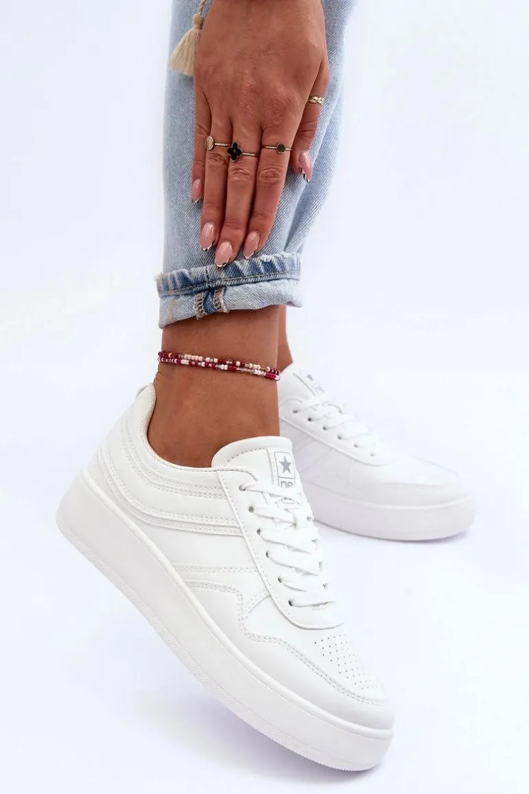 Buty Sportowe Damskie Na Platformie Białe Pudina