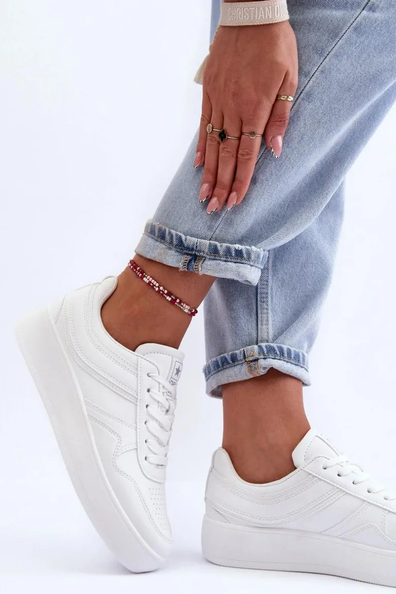 Buty Sportowe Damskie Na Platformie Białe Pudina