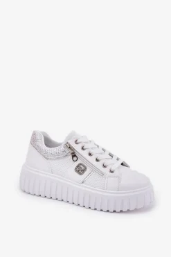 Buty Sportowe Damskie Na Platformie Z Eko Skóry Białe Velionna