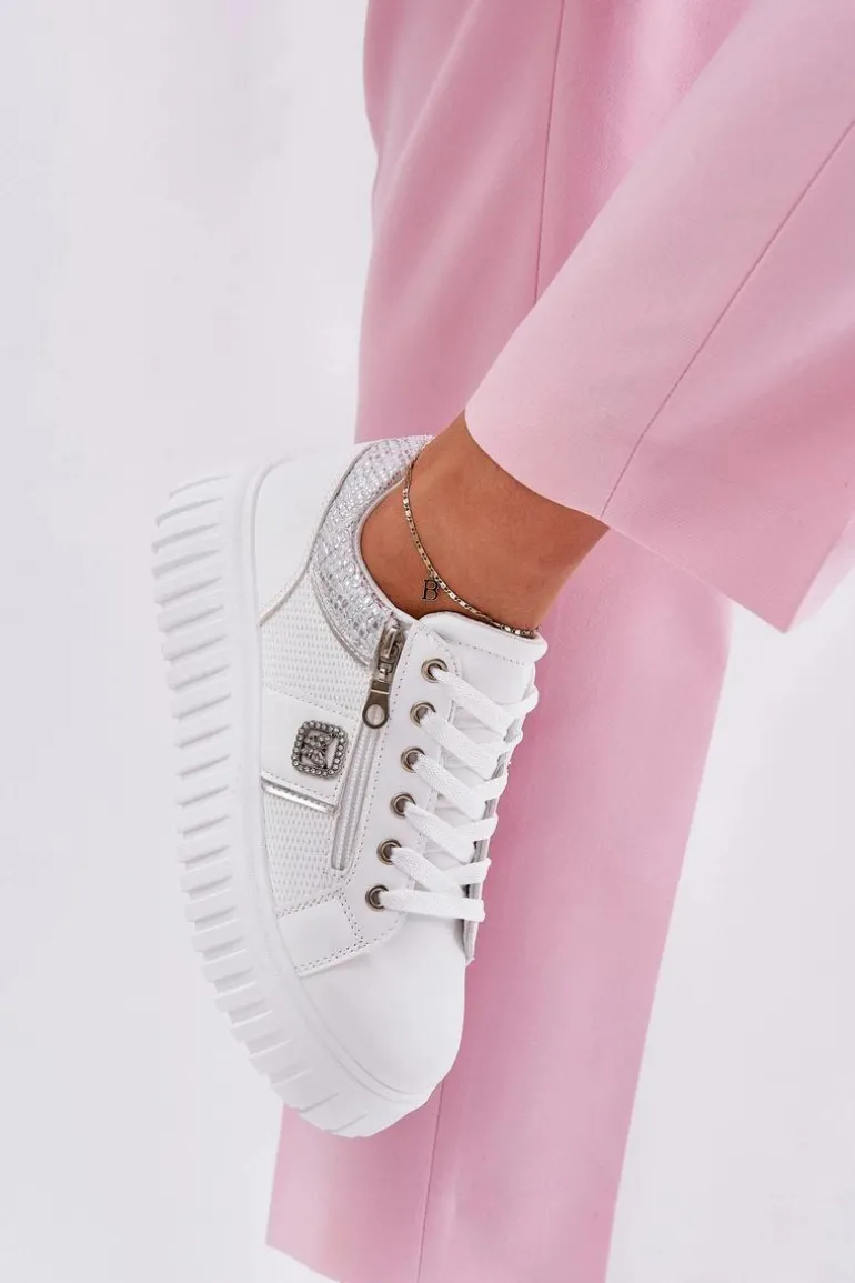 Buty Sportowe Damskie Na Platformie Z Eko Skóry Białe Velionna