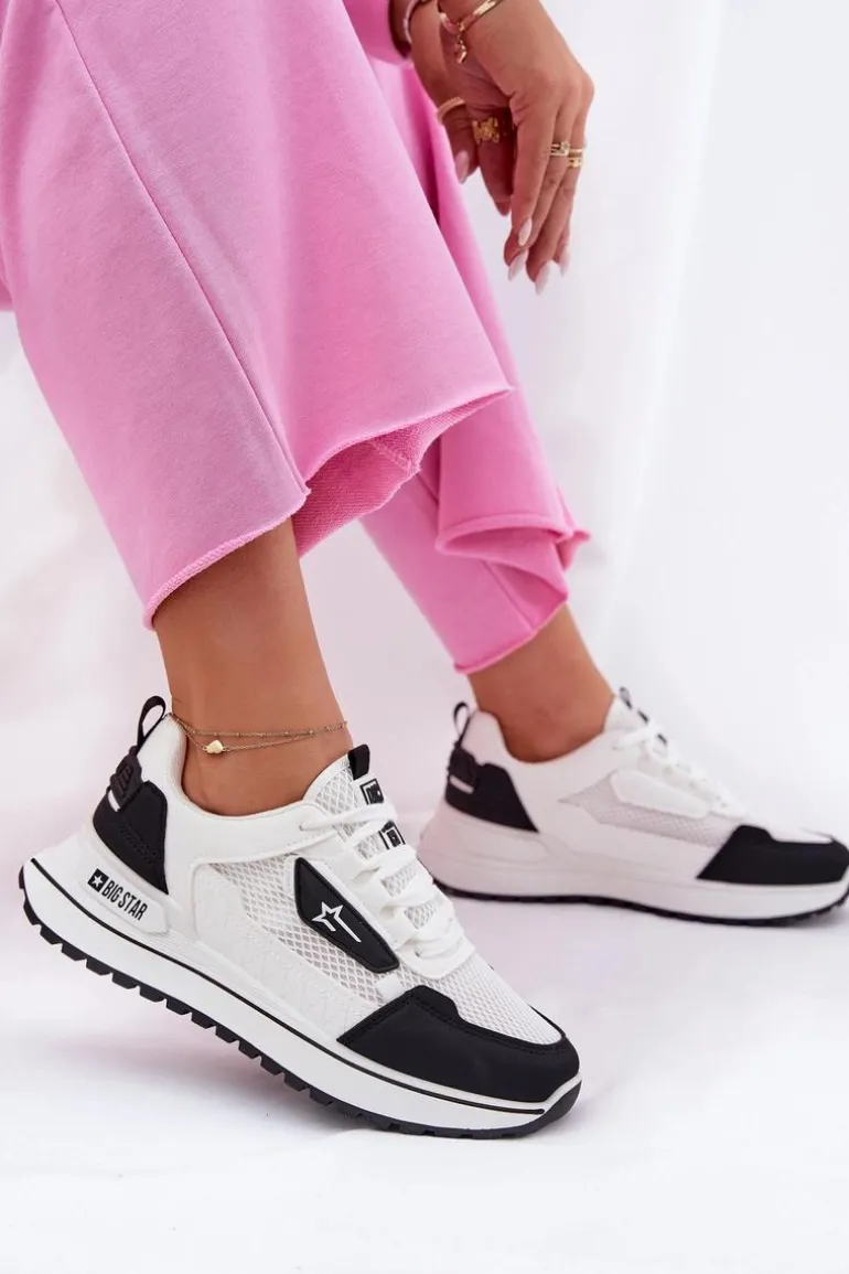 Buty Sportowe Damskie Na Platformie Big Star RR274A223 HI-POLY SYSTEM Biało-Czarne