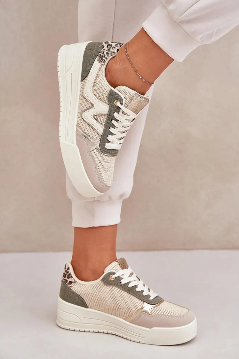 Buty Sportowe Damskie Na Platformie Panterka Zielone Lorori