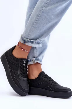 Buty Sportowe Damskie Na Platformie Czarne Pudina