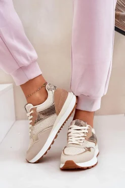 Buty Sportowe Damskie Na Platformie Zwierzęcy Wzór Beżowe Davinara