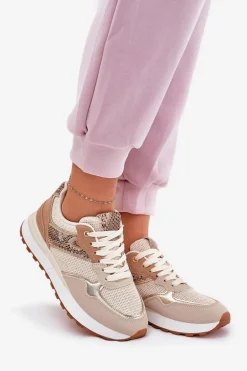 Buty Sportowe Damskie Na Platformie Zwierzęcy Wzór Beżowe Davinara