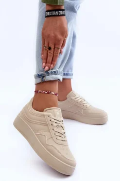 Buty Sportowe Damskie Na Platformie Beżowe Pudina
