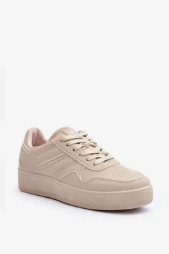 Buty Sportowe Damskie Na Platformie Beżowe Pudina
