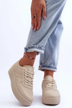 Buty Sportowe Damskie Na Platformie Beżowe Pudina