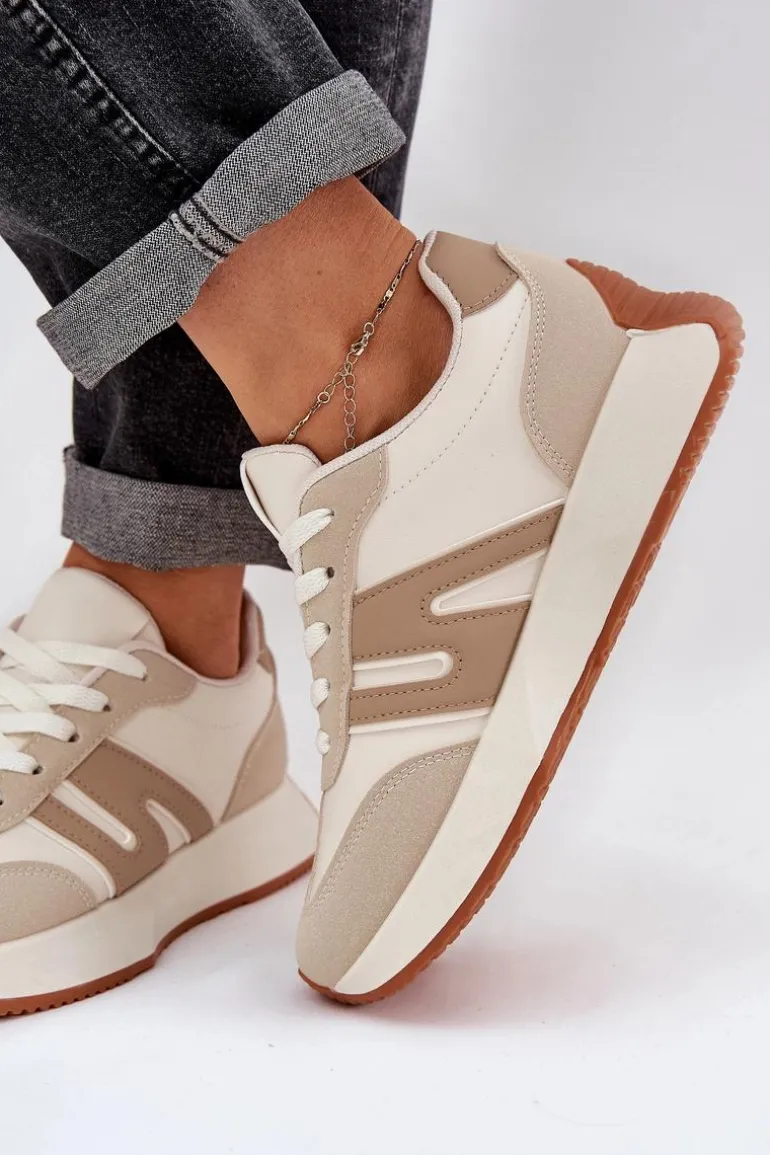 Buty Sportowe Damskie Na Platformie Beżowe Emidi