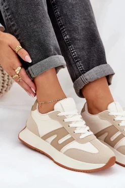 Buty Sportowe Damskie Na Platformie Beżowe Emidi