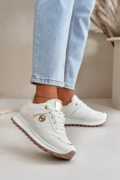 Buty Sportowe Damskie Ocieplane Futerkiem Na Platformie Białe Lerisas