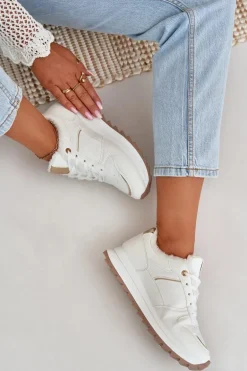 Buty Sportowe Damskie Ocieplane Futerkiem Na Platformie Białe Lerisas