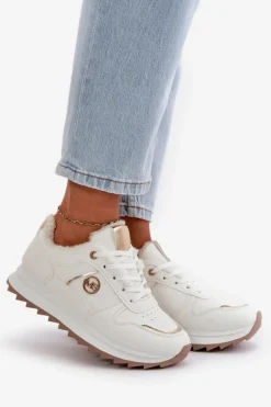 Buty Sportowe Damskie Ocieplane Futerkiem Na Platformie Białe Lerisas