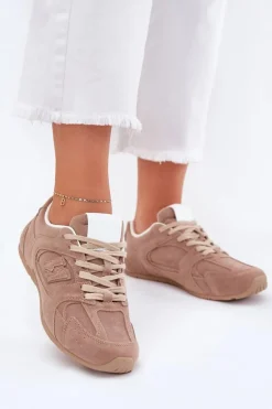 Buty Sportowe Damskie Z Eko Zamszu Ciemnobeżowe Dorella