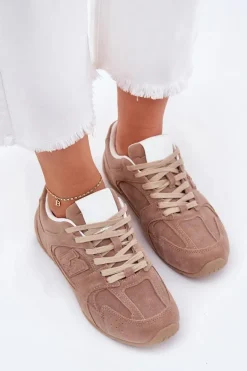 Buty Sportowe Damskie Z Eko Zamszu Ciemnobeżowe Dorella