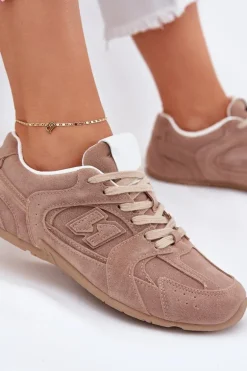 Buty Sportowe Damskie Z Eko Zamszu Ciemnobeżowe Dorella