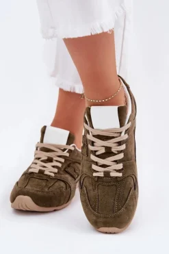 Buty Sportowe Damskie Z Eko Zamszu Ciemnozielone Dorella