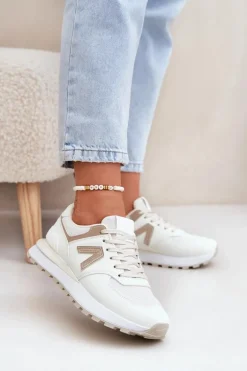 Buty Sportowe Damskie Z Eko Skóry Beżowe Berieta