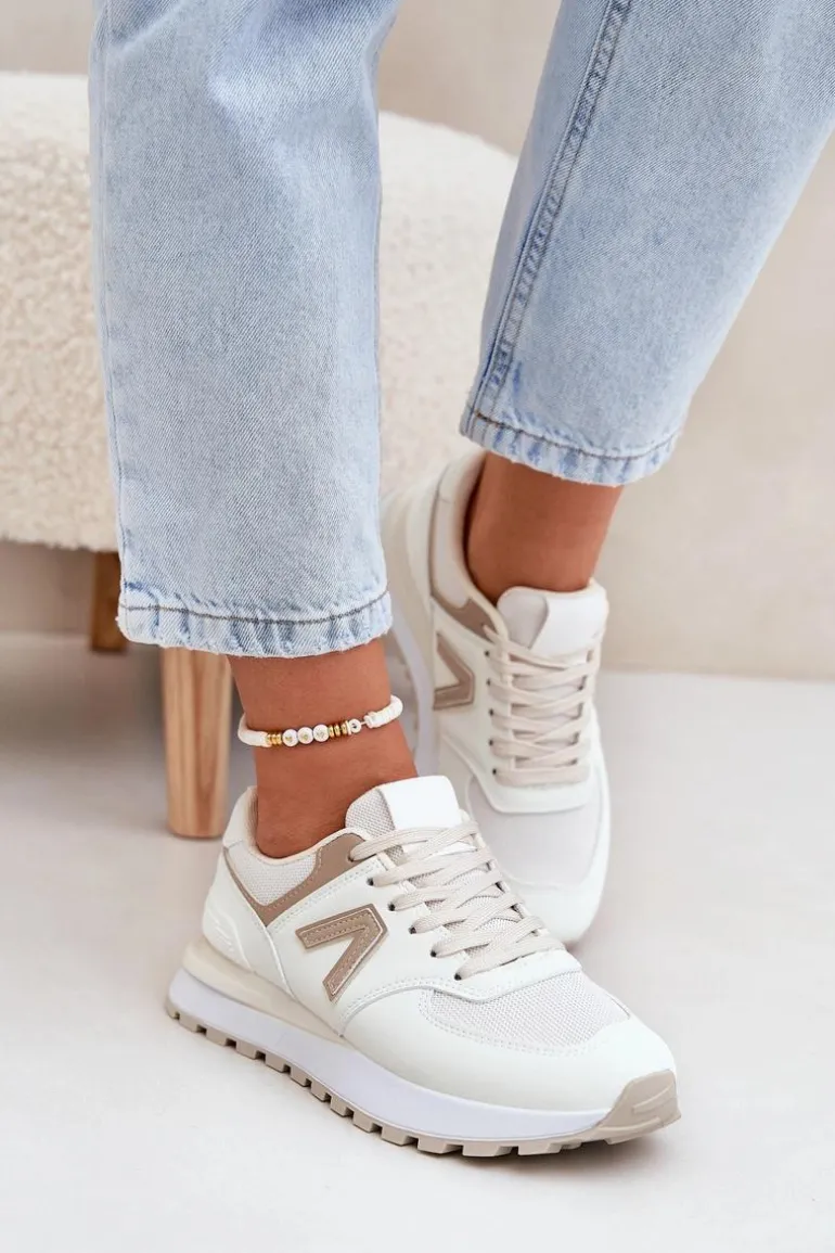 Buty Sportowe Damskie Z Eko Skóry Beżowe Berieta