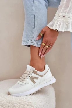 Buty Sportowe Damskie Z Eko Skóry Beżowe Berieta