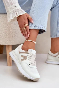 Buty Sportowe Damskie Z Eko Skóry Beżowe Berieta