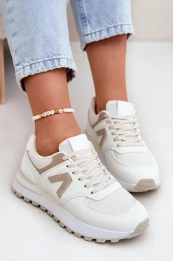 Buty Sportowe Damskie Z Eko Skóry Beżowe Berieta