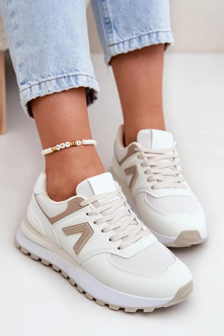 Buty Sportowe Damskie Z Eko Skóry Beżowe Berieta