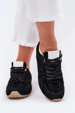 Buty Sportowe Damskie Z Eko Zamszu Czarne Dorella