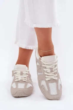 Buty Sportowe Damskie Z Eko Zamszu Biało-Beżowe Dorella