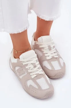 Buty Sportowe Damskie Z Eko Zamszu Biało-Beżowe Dorella