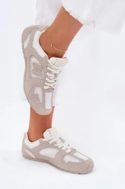 Buty Sportowe Damskie Z Eko Zamszu Biało-Beżowe Dorella