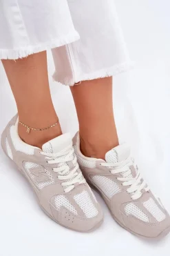 Buty Sportowe Damskie Z Eko Zamszu Biało-Beżowe Dorella