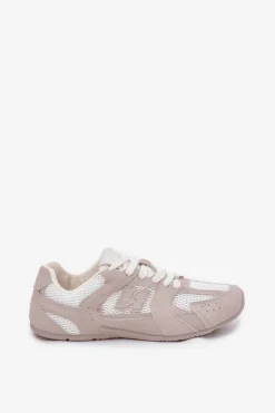 Buty Sportowe Damskie Z Eko Zamszu Biało-Beżowe Dorella