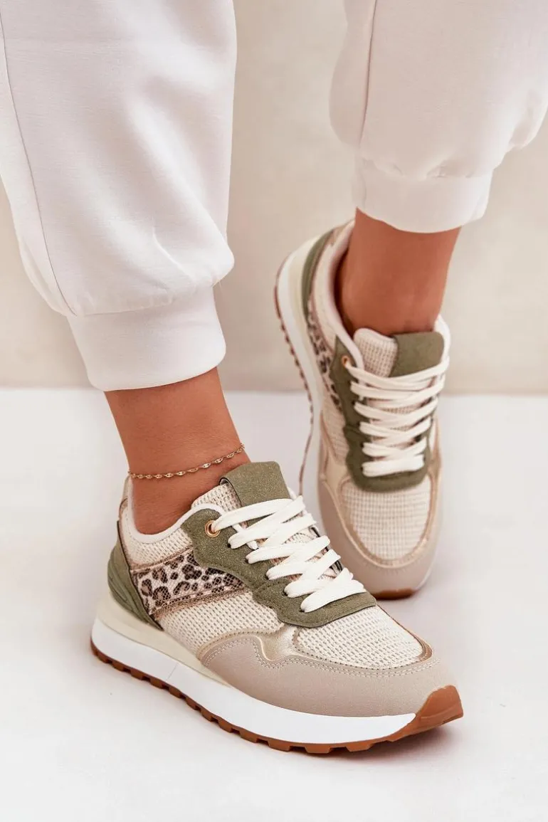 Buty Sportowe Damskie Z Panterką Na Platformie Zielone Davinara