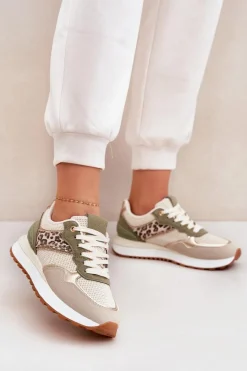 Buty Sportowe Damskie Z Panterką Na Platformie Zielone Davinara