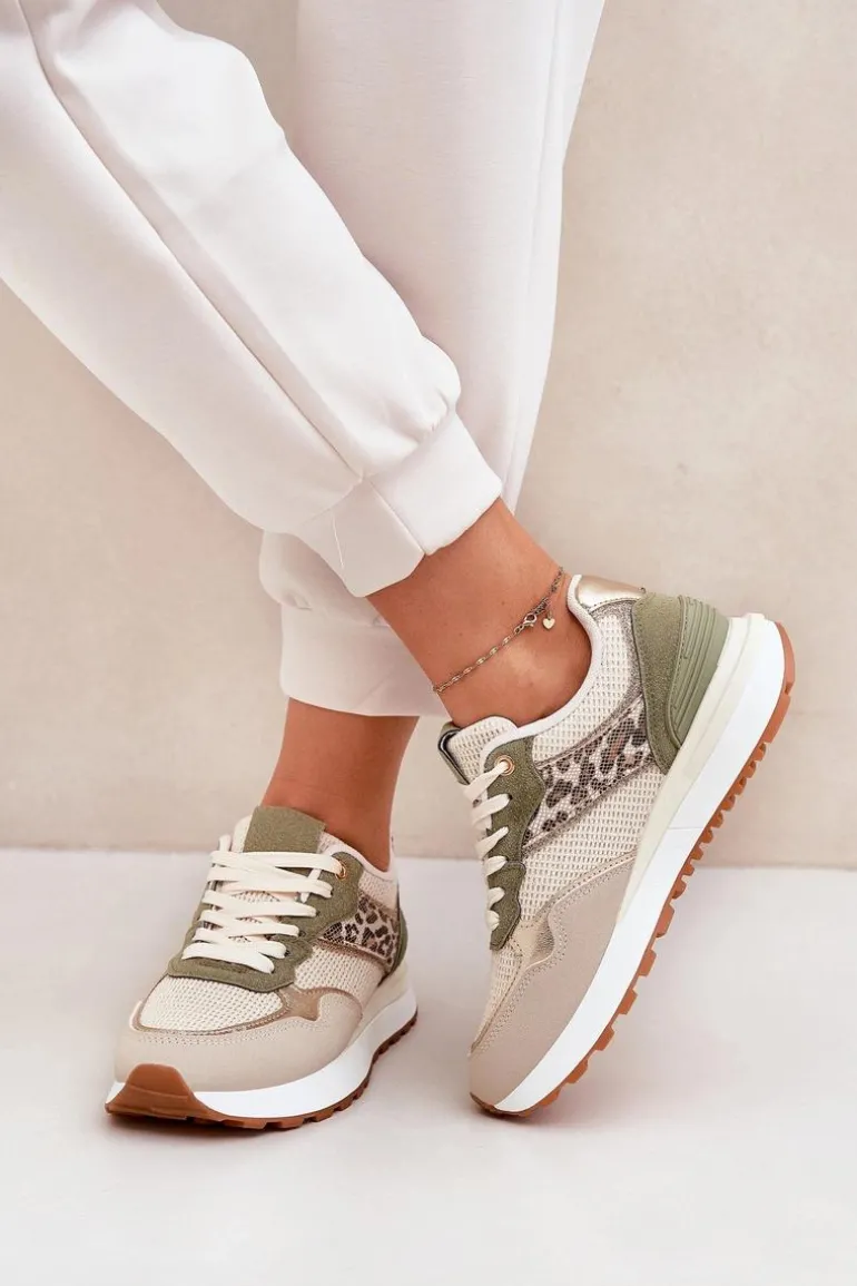 Buty Sportowe Damskie Z Panterką Na Platformie Zielone Davinara