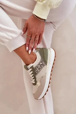 Buty Sportowe Damskie Z Panterką Na Platformie Zielone Davinara