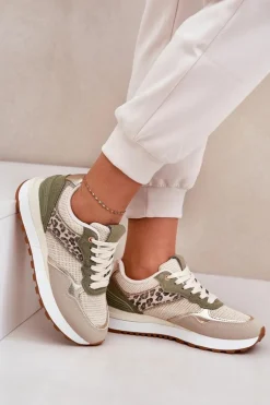 Buty Sportowe Damskie Z Panterką Na Platformie Zielone Davinara