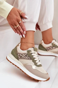 Buty Sportowe Damskie Z Panterką Na Platformie Zielone Davinara