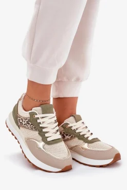 Buty Sportowe Damskie Z Panterką Na Platformie Zielone Davinara