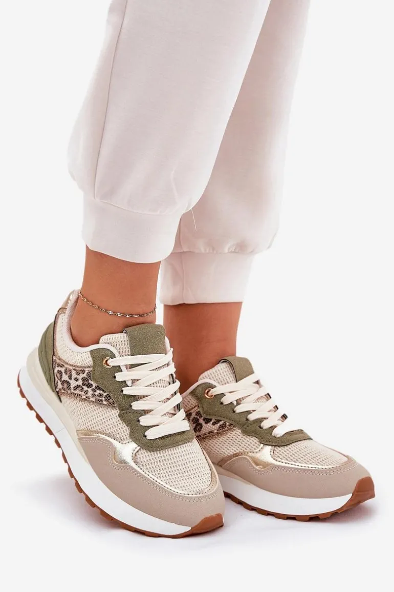 Buty Sportowe Damskie Z Panterką Na Platformie Zielone Davinara