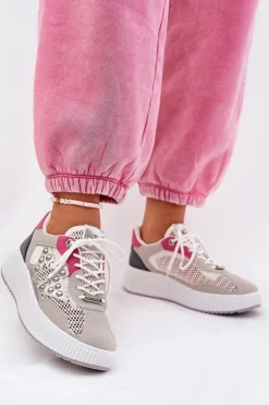 Buty Sportowe Damskie Z Siateczką I Ćwiekami Szare Ogalda
