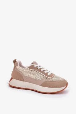 Buty Sportowe Damskie Z Siateczką Na Platformie Khaki Poova